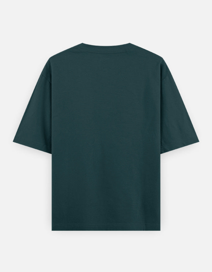 Petrol Blue oversized t-shirt with astronaut streetwear graphic and text print – The Smoky Skull back