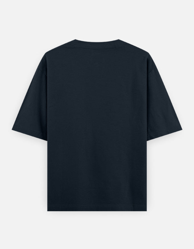 Navy Blue oversized t-shirt with astronaut streetwear graphic and text print – The Smoky Skull back