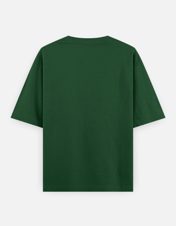 Plain Bottle Green oversized t-shirt – The Smoky Skull Front view Shades of Green