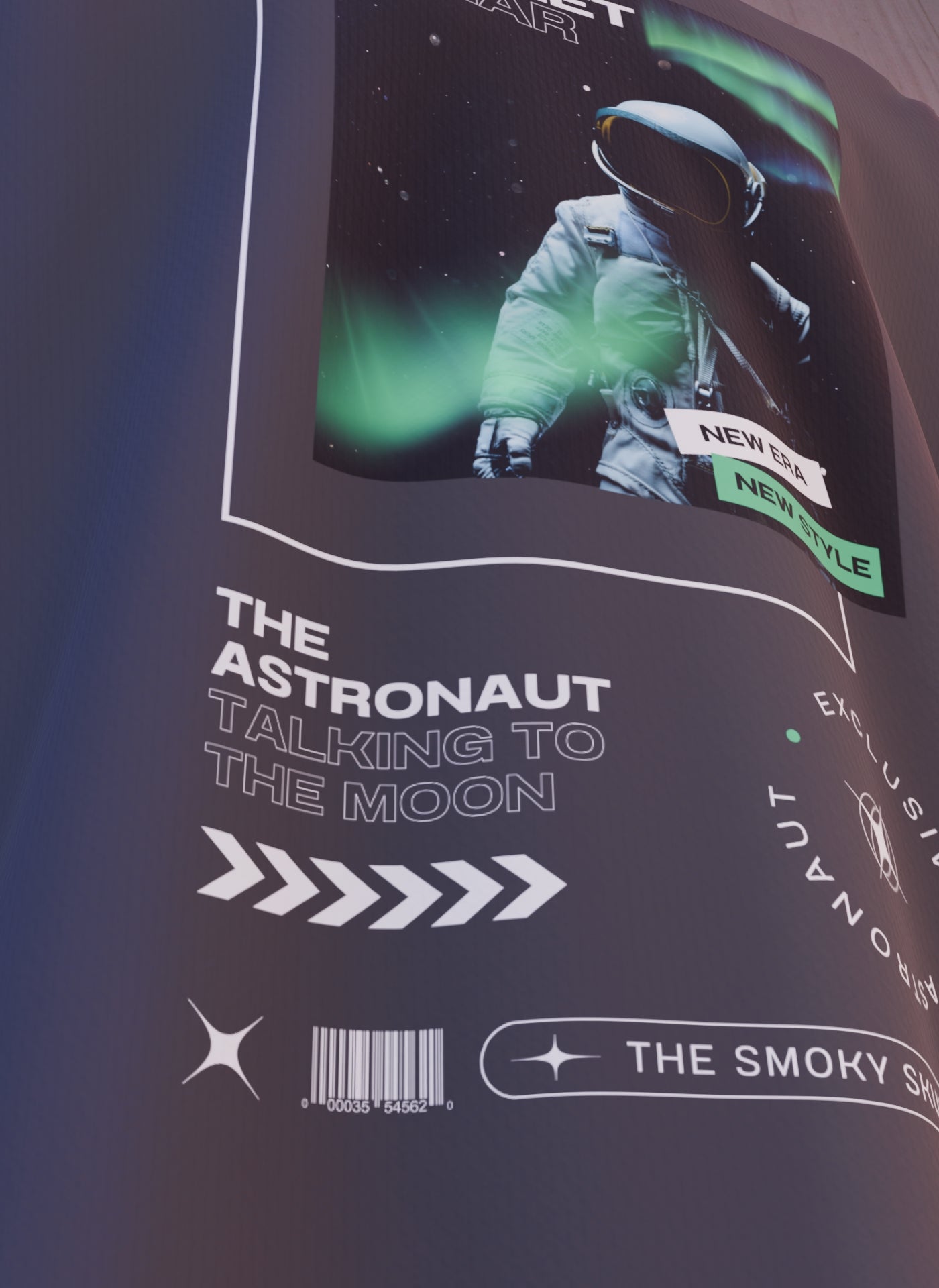 Black oversized tshirt with astronaut streetwear graphic and text print – The Smoky Skull front design
