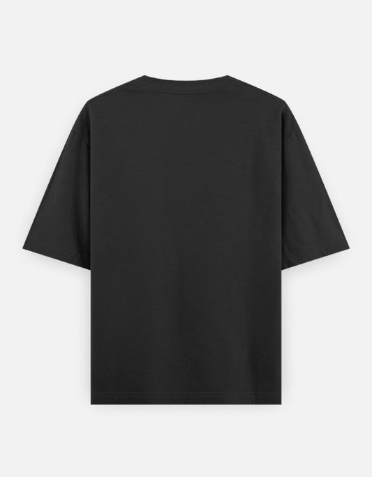Plain Black oversized t-shirt – The Smoky Skull front view Shades of Black