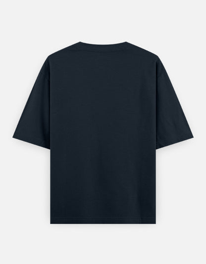 Navy Blue oversized t-shirt with astronaut streetwear graphic and text print – The Smoky Skull back