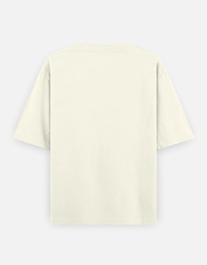 Off White oversized t-shirt with samurai warrior and red sun graphic print – The Smoky Skull front design back view
