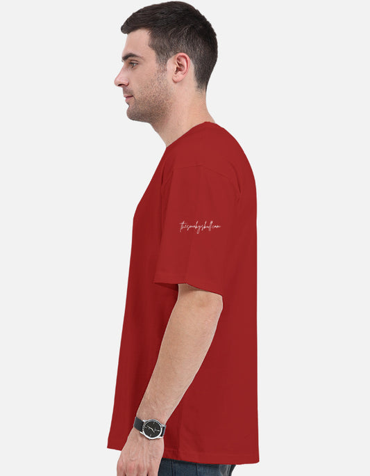 Plain Red oversized t-shirt – The Smoky Skull side view shades of red