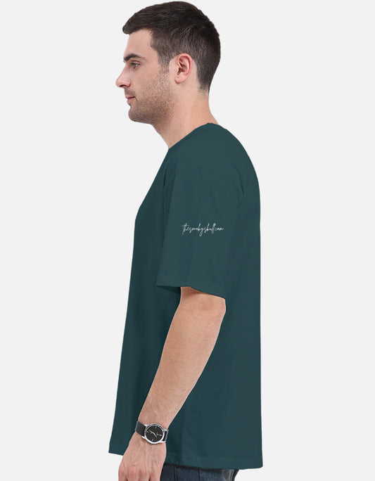 Plain Petrol Blue oversized t-shirt – The Smoky Skull side view Shades of Blue
