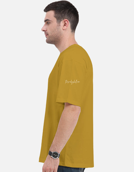 Plain Mustard Yellow oversized t-shirt – The Smoky Skull Side view cool colors Shades of Green