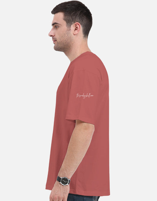 Plain Coral Red oversized t-shirt – The Smoky Skull side view shades of red