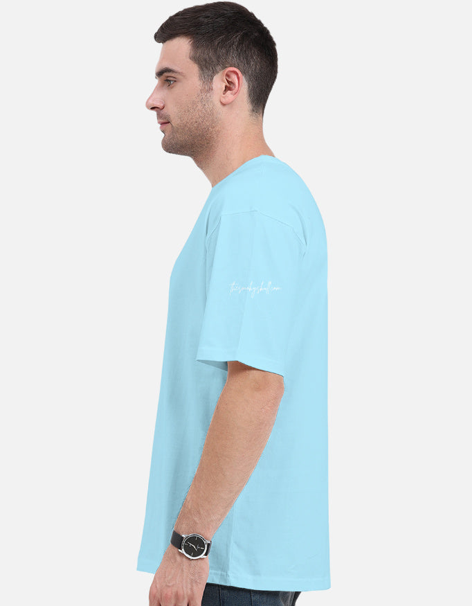 Plain Baby Blue oversized t-shirt – The Smoky Skull Side view cool colors