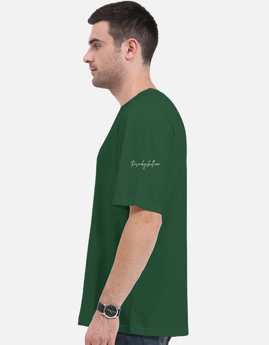 Plain Bottle Green oversized t-shirt – The Smoky Skull Side view Shades of Green